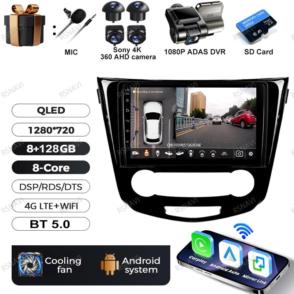 Car Radio Android 16 For Nissan Qashqai 2 J11 X-Trail T32 Rogue 2013-2021 Head Unit GPS Wireless Carplay Auto Autoradio DVD QLED