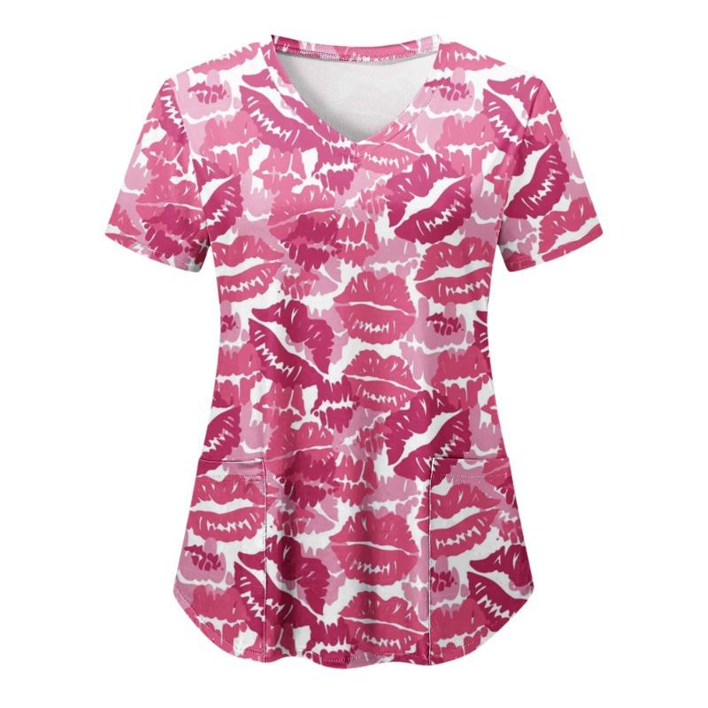 

Топы женские хирургические с принтом медсестры с коротким рукавом и V-образным вырезом с рисунком Рабочие футболки с принтом сердца Медицинская туника для сиделок Рабочая одежда Топы 5XL