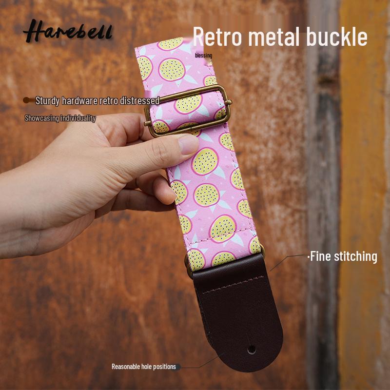 Guitar Strap - Pink Passion Fruit Pattern, Adjustable Buckle, Model PO-028.