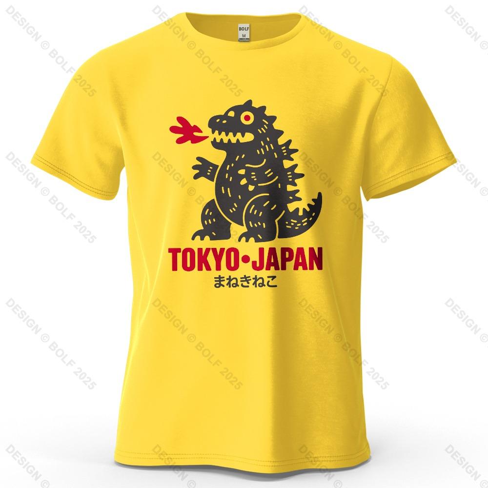 Tokyo Dinosaur Printed Men's T-Shirt Oversized Japanese Harajuku Graphic Tees for Women Tops Tees Casual Streetwear