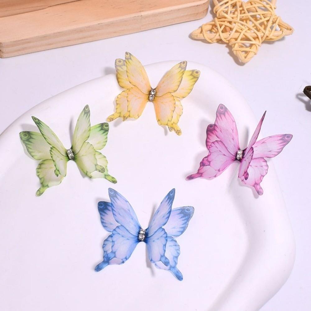 50Pcs 3D Organza Fabric Butterfly Appliques Double-layer Colorful Chiffon Butterfly Embroidered Patches Translucent