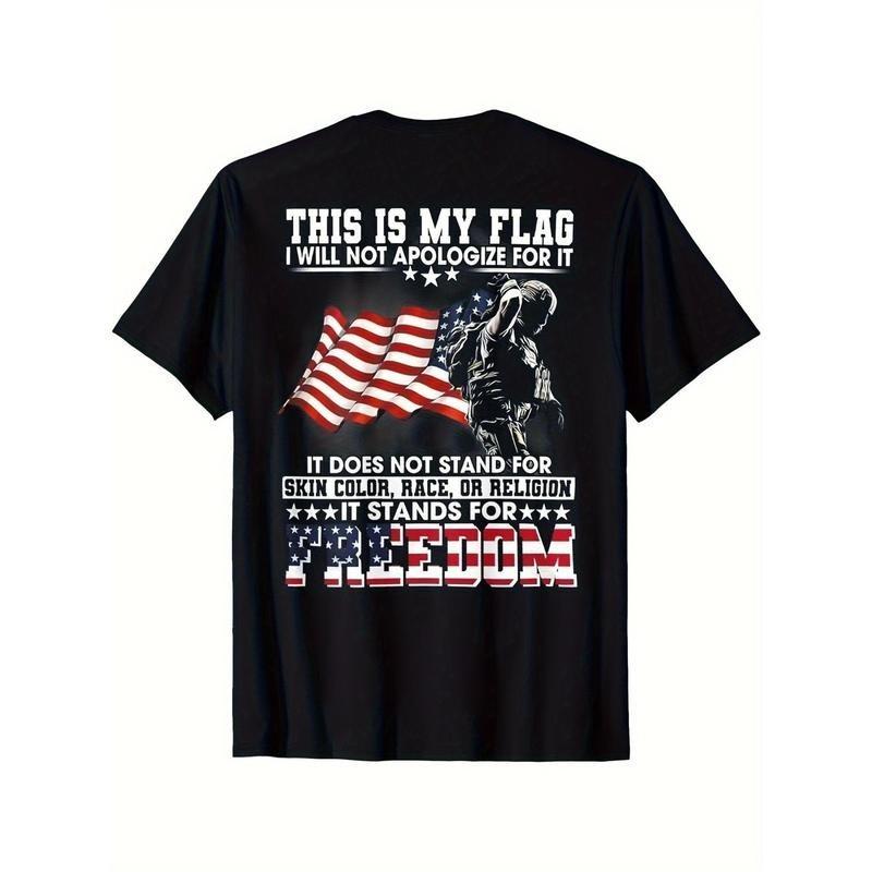 Vintage Patriotic American Flag & Soldier Print T-Shirt - 100% Cotton Unisex Cas