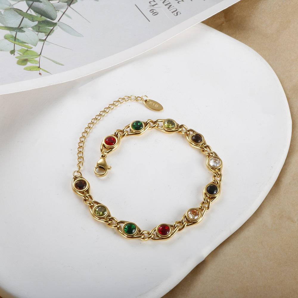 Exquisite Colorful Zircon Bracelet Stainless Steel Gold Plated Jewelry for Women Fade Resistant Wholesales Luxury Trendy Gift