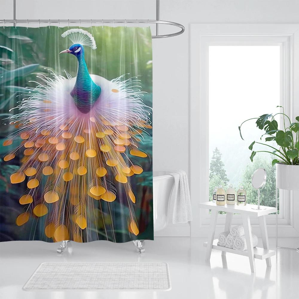 Spring Floral Hummingbird Shower Curtain for Bathroom Watercolor Flowers Birds Fabric Bath Curtains Modern Art Decor with Hook