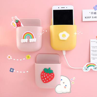 Cute Daisy Strawberry Pen Holder Self Adhesive Storage Rack Wall Hanging Phone Holder Desk Stationery Organizer Office Supplies