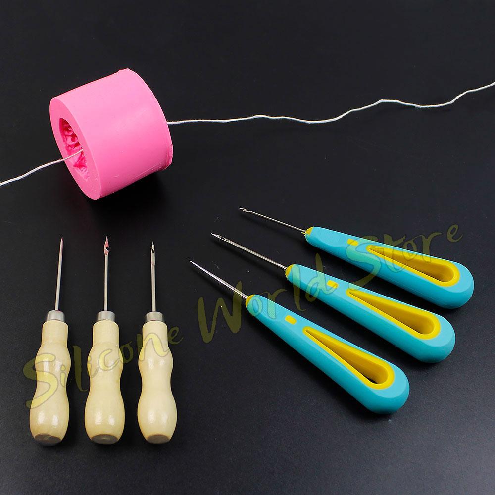 SW Handmade Crochet Leather Punch Tool Awl Cone Straight Head Elbow Center Hole DIY Sewing Parts Shoe Repair Candle Making Tools