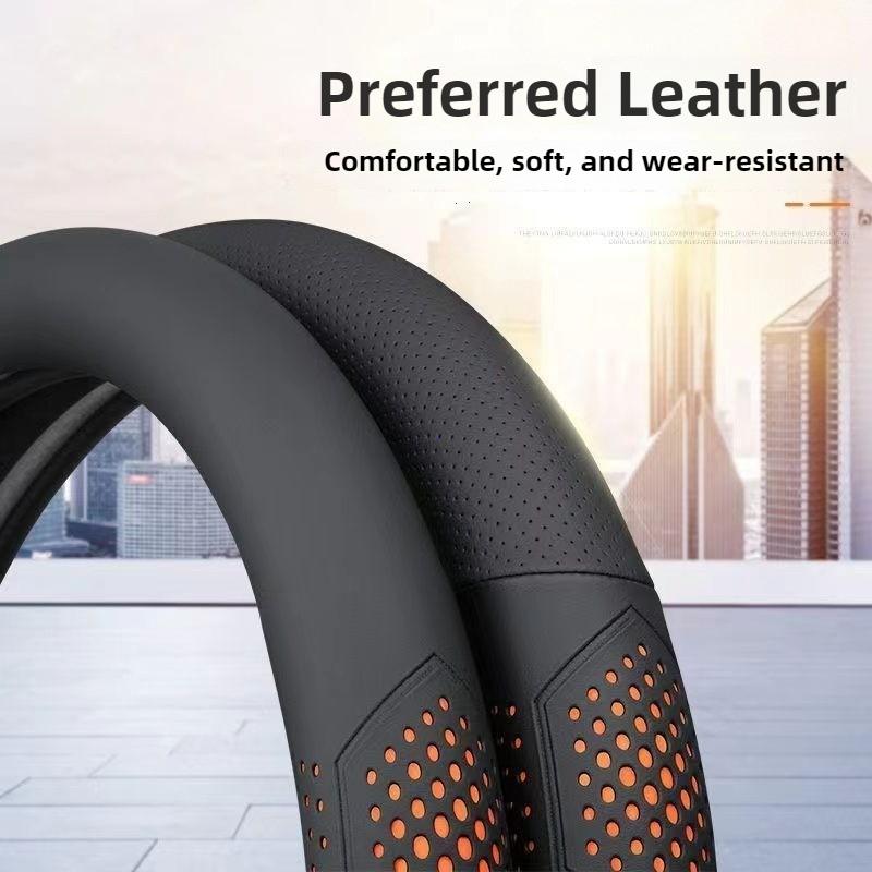 For 38cm Diameter O/D Type Universal Leather Car Steering Wheel Cover Steering Wheel Anti Slip Handle Cover Accessories