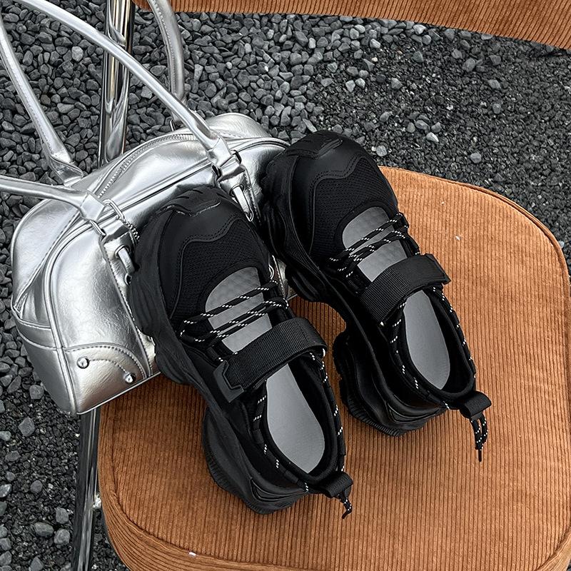 

Thick-soled heightening sandals women s 2025 summer new hollow mesh breathable Velcro casual sports dad shoes 40 чёрный