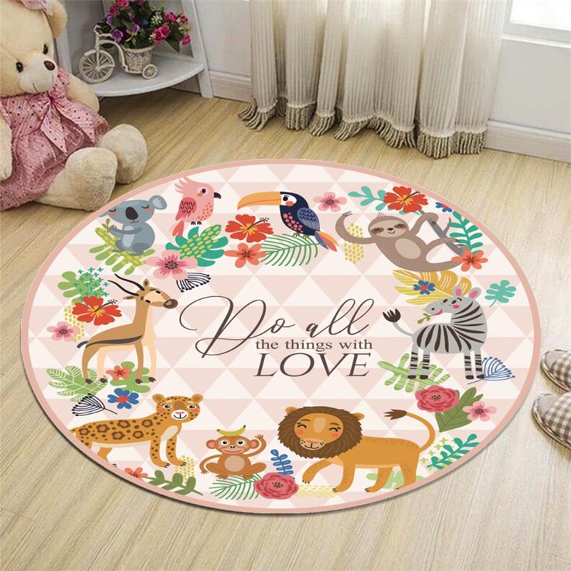 Nordic Kids Room Carpet Round Fox Rabbit Bear Play Mats for Crawling Picnic Anti-Slip Outdoor Floor Decoration Gift for Boys