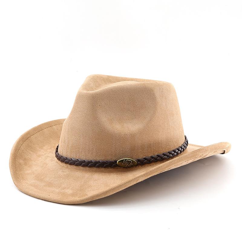 Western cowboy hat suede brown jazz hat men's and women's ethnic style autumn and winter wide brim hat