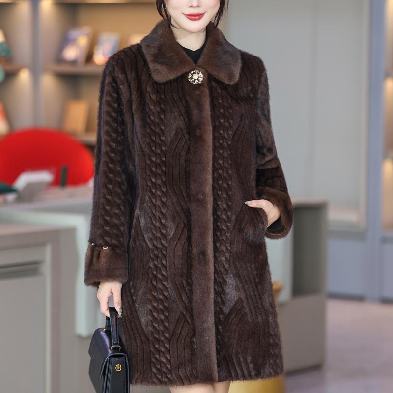 Middle-aged Women's Faux Fur Coat Winter Outerwears Elegant Thick Warm Long Fur Jackets for Women Clothes
