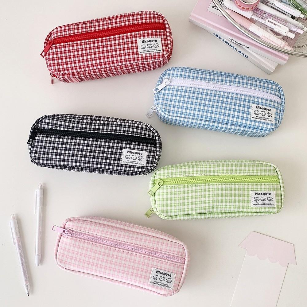 Korean Style Grids Pen Bag Y2k Pencil Pouch Cosmetic Brush Bag Cloth Stationery Bag Kids Children