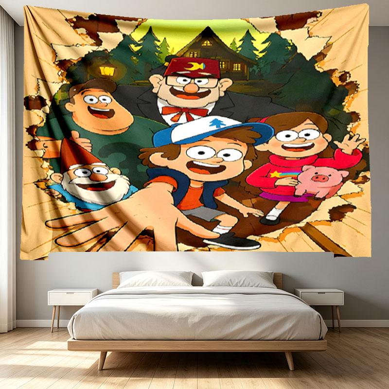 Gravity Falls Print Tapestry - Portable Wall Decor Cloth, for Home, Dorm, Travel, Bedroom, Living Room - Ideal Birthday Housewarming Gift