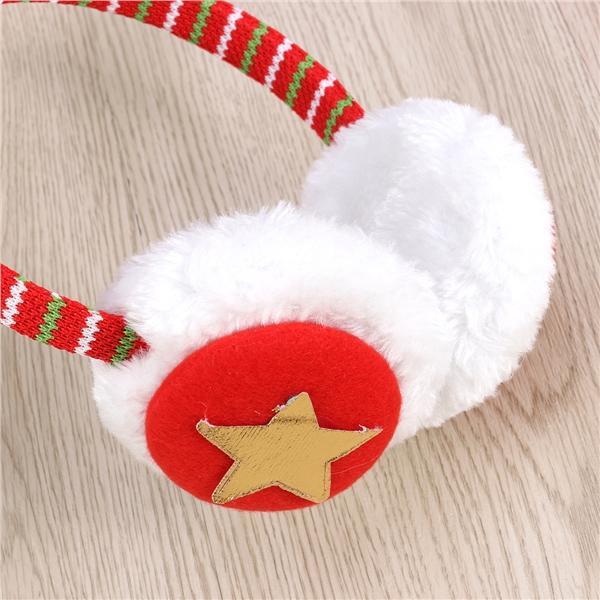 Merry Christmas Snowflake Snowman Winter Earmuffs Ear Warmers Faux Fur Foldable Plush Outdoor Gift