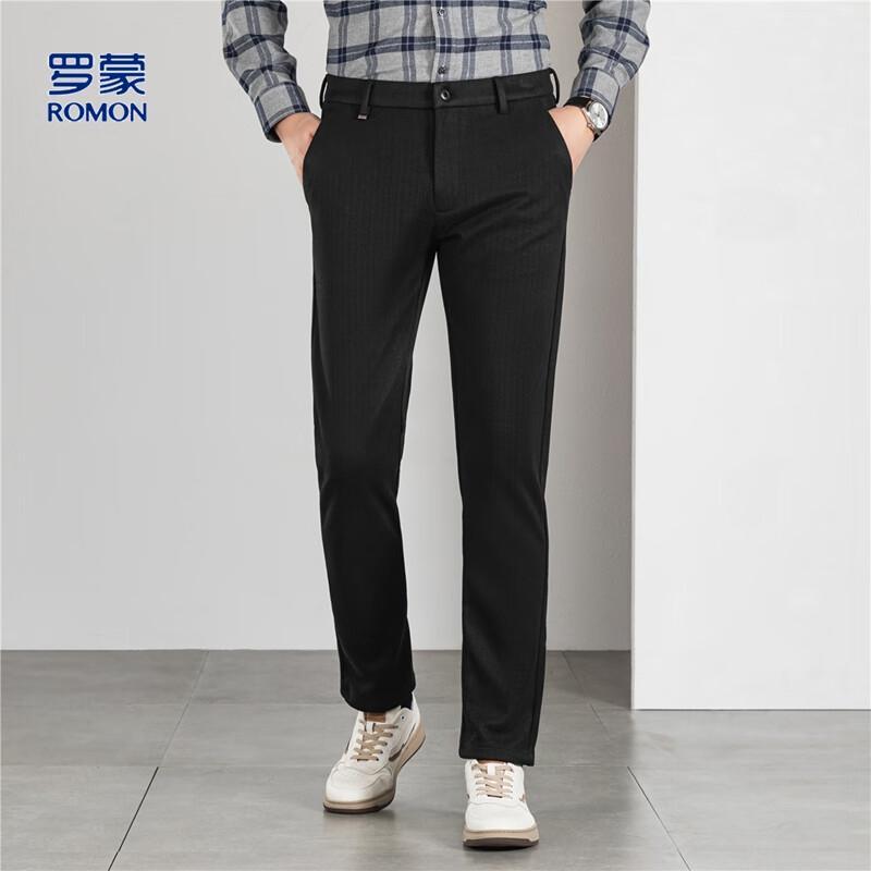 Romon Men's Wool Blend Wheat Stripe Straight-Leg Business Casual Pants