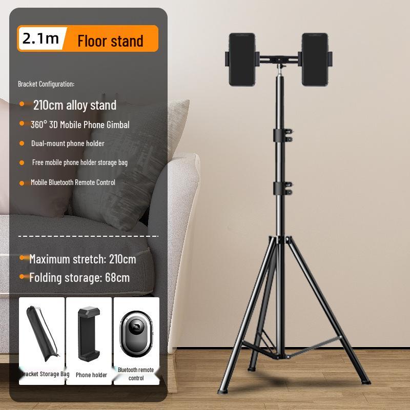 2025 Multi-Device Floor-Standing Phone Holder with Fill Light for Professional Live Streaming