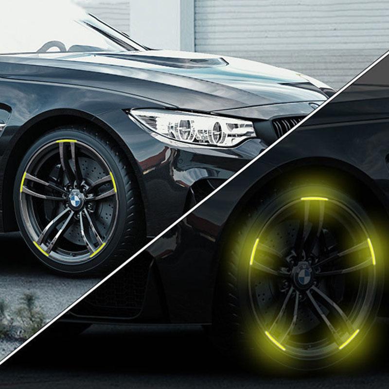 20Pc Car Wheel Hub Sticker Reflective Warning Stripes Driving Safety Tire Decor 3D Stickers for Motorcycles Bike Car Accessories