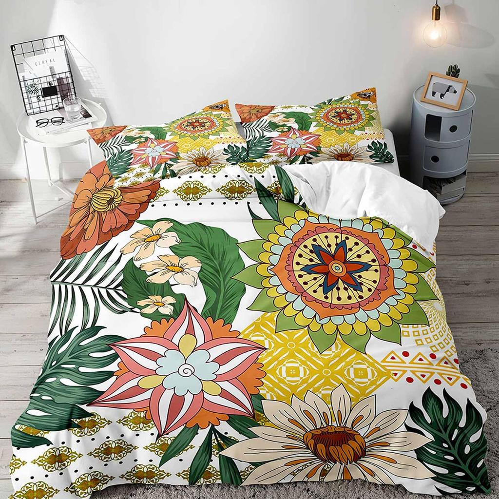 Boho Floral Soft Duvet Cover Set Young Girls Women Rom Quen Beding Set Vintage Buterfly Botanical Blosom Flower Warm Comforter Comfortable Quilt Cover