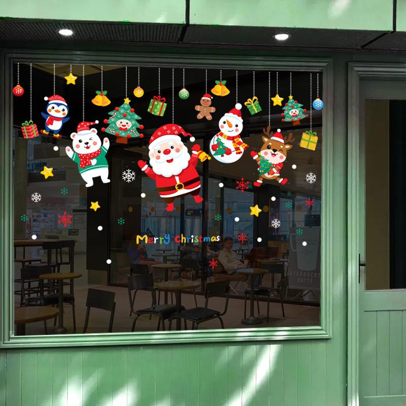 Snowman Christmas Tree Santa Claus Window Stickers Set Decoration Christmas