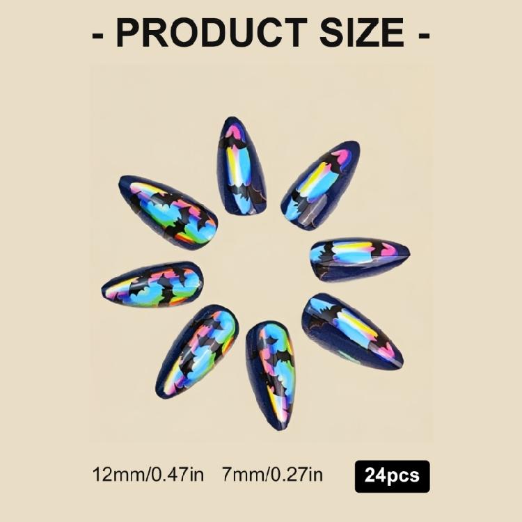 24 Pieces Halloween Almond Fake Nail Pink Bat Pumpkin Design Durability Nail For Women Party Costume Accessories