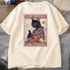 Więcej Espresso Mniej Depresji Zabawna Koszulka Unisex Damska Czarny Kot Kawa Koszulka Bawełna Y2k Letnia Luźna Krótki Rękaw T-shirt
