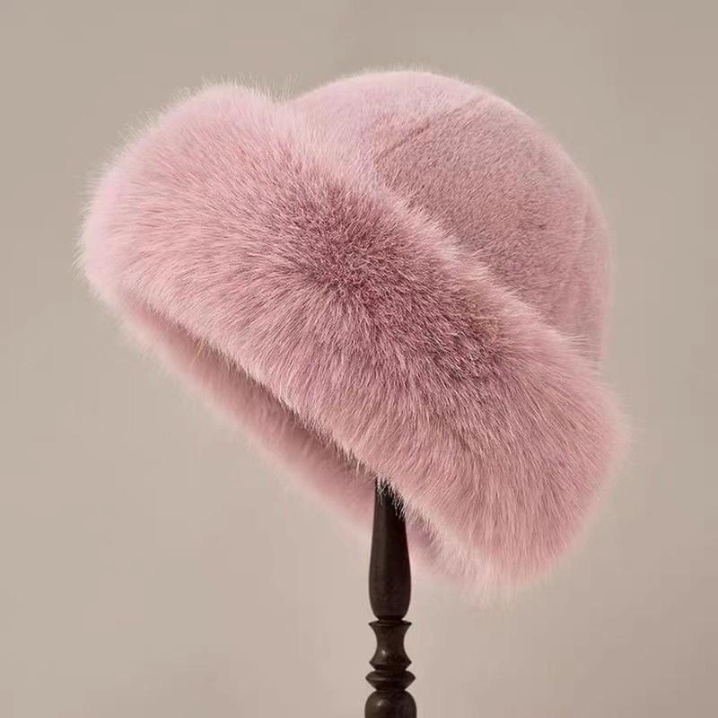 Fashion Headwear Fluffy Fur Winter Hat Thicken Bucket Hat Solid Color Cold Windproof Berets Chrismas Gifts