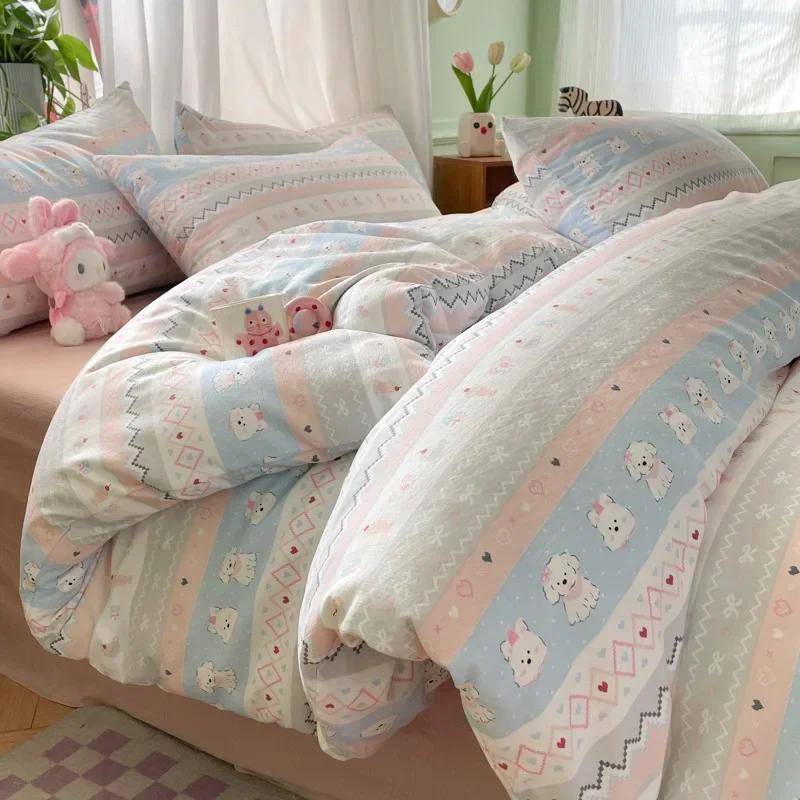 

Ins Style Double-Layer Yarn Bedding Set Small Floral Print Super Soft Duvet Cover Kits Single Bed Bedclothes for All Seasons 1.2m-150x200cm 3pcs