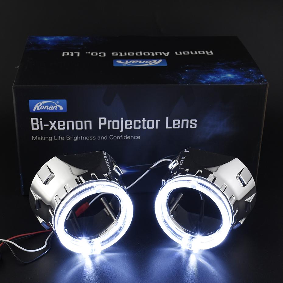 RONAN 2.5 inch LED Angel Eyes DRL Turn Signal Sliver Masks Shrods Covers Fitment 2.5 inch Projector Lens for Jetta BMS 2.5 80MM-White