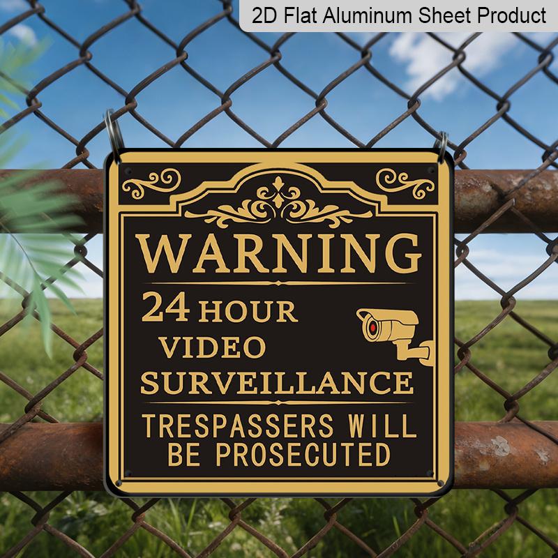 

2D Flat 1pc, No Trespassing Sign, 24 Hour Video Surveillance Portable Novelty Metal Sign, Funny Street Sign Wall Decoration Keep Metal Plaque for 20*20cm