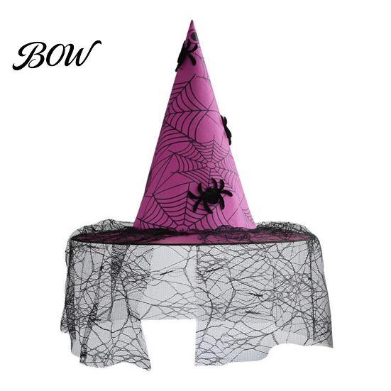 Gothic Wizard Costume Accessories Halloween Witch Hat, with Lace Mesh And Simulated Spiders, Unique Witchy Outfit for Adults Style Accessory, Parties