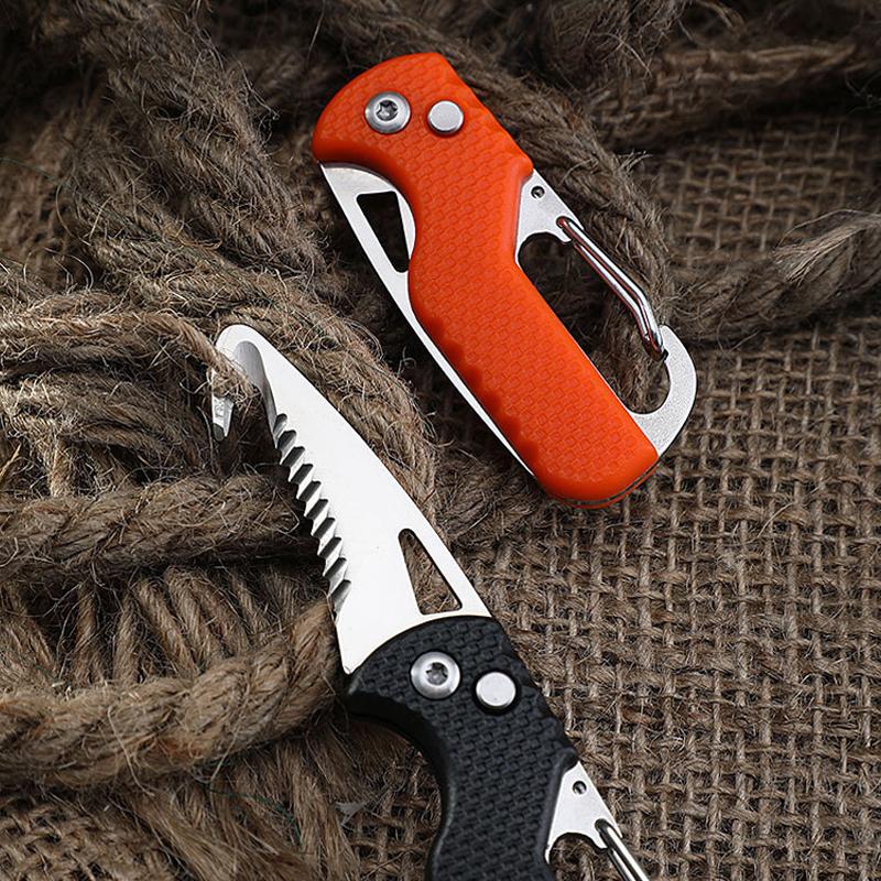 1pc Black/Orange Portable Multi-functional Parcel Knife Keychain Serrated Hook Carry-on Unpacking Emergency Survival Box Opener