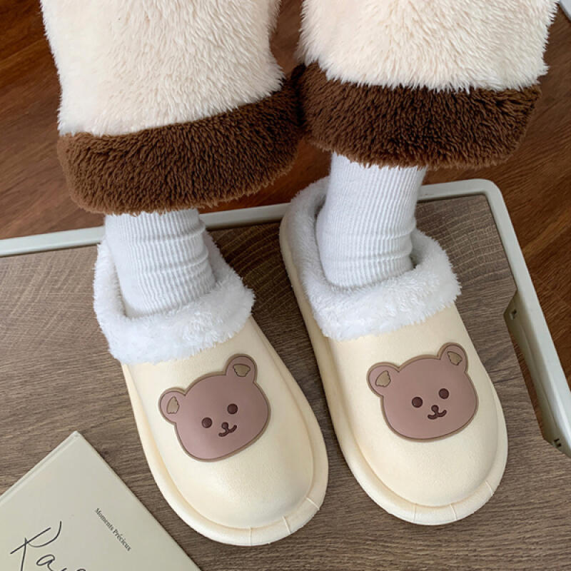 

Labecong Bear Winter Waterproof Fur Slippers ivory