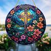Yafuidil Acrylic Hanging - 1Pcs Wreath Cross Theme Round Stained Acrylic Hanging Ornament Window Hanging for Indoor Outdoor Decor, Garden Decoration