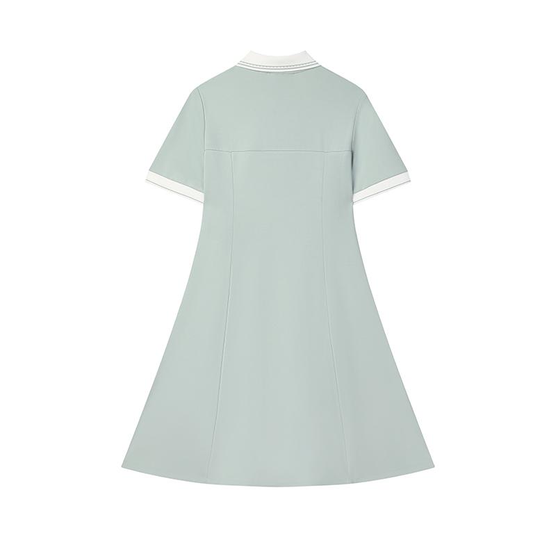 Fila White Series Knitted Double-Sided Jacquard Casual Versatile Short Sleeve Dress Women Dresses Oatmeal-Gray F11W523310F-GY