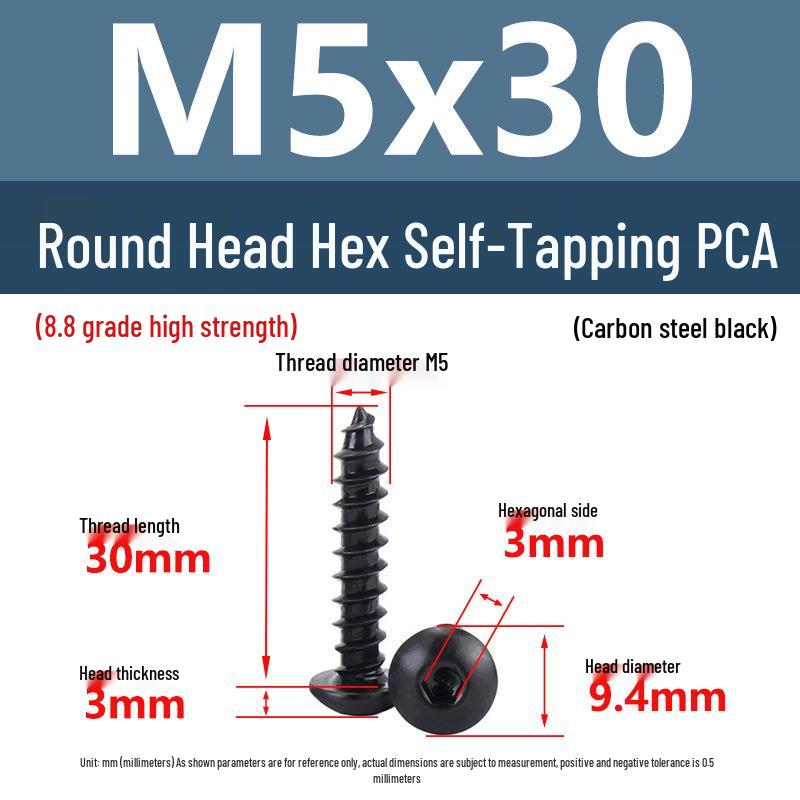 Yigu Černé šrouby s vnitřním šestihranem s vysokou pevností, třída 8.8, M2-M6, kulatá/talířová hlava