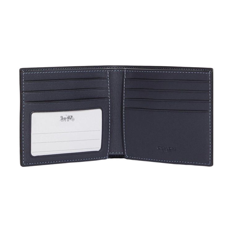 Coach Billfold Wallet 10 Classic Fashion Multi-Card Slot Double Fold Coated Canvas ID Card Holder Wallet Men wallet Denim Chalk-White CB924-QBOIZ