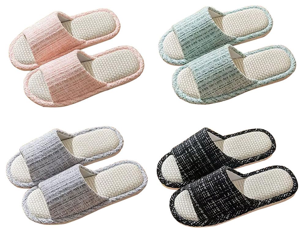 JIQAUCO Indoor House Set of for Nordic Solid Room Office Guest Slippers Slippers, 4, Guests, Style, Washable, Stylish, Cotton-Linen, Open-Front,