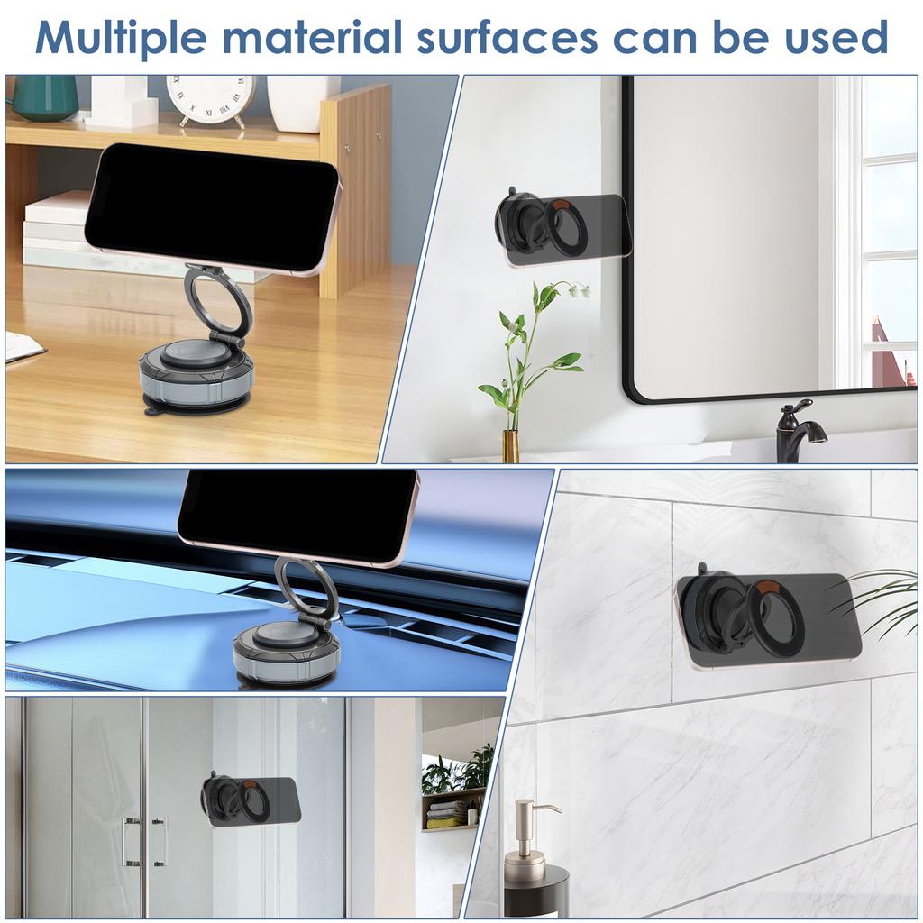 Vacuum Suction Cup Magnetic Phone Holder Multi-functional Foldable Storage Holder With 360° Metal Strut Car Smartphone Holder