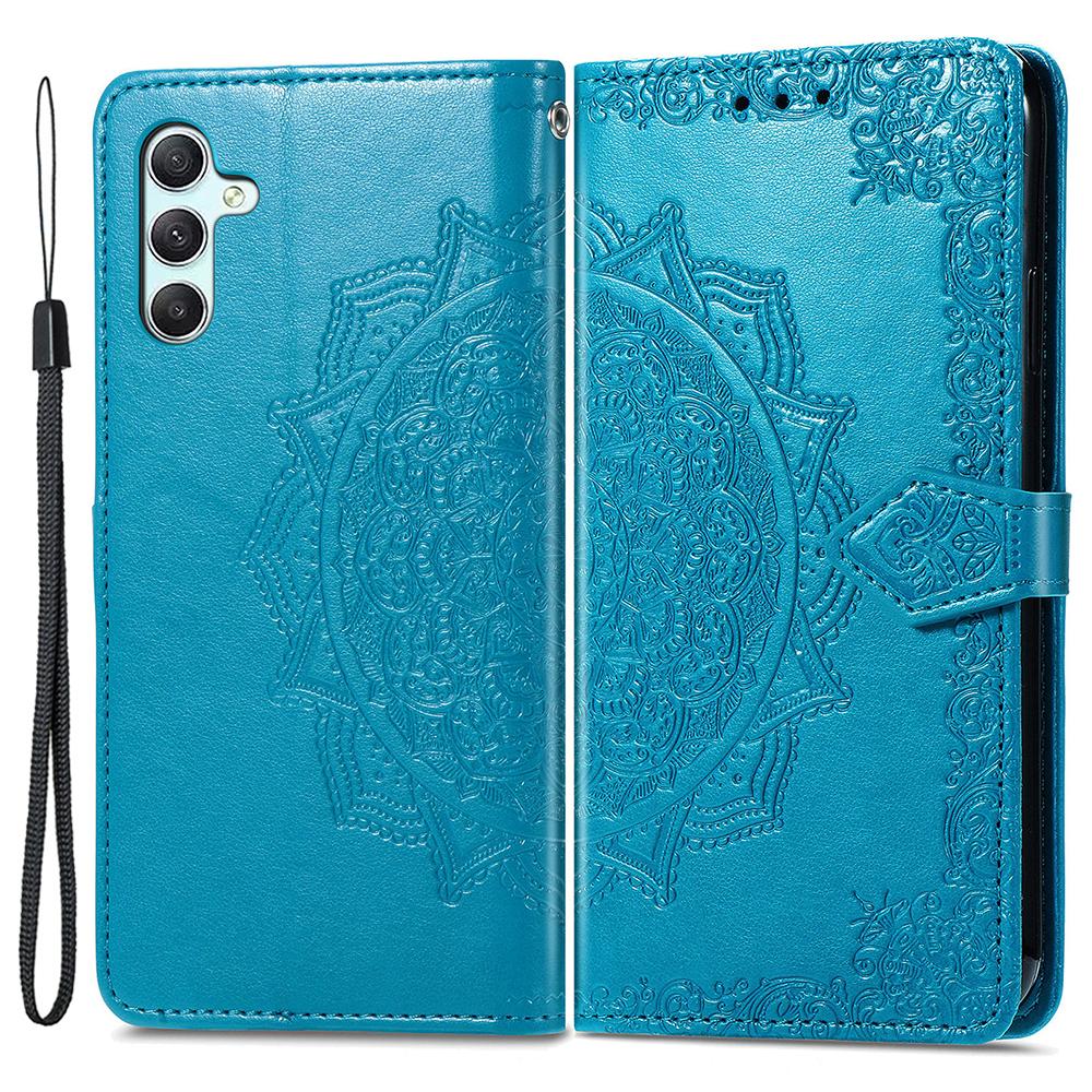 

For Samsung Galaxy A55 5G Cell Phone Case Magnetic Embossed Mandala Floral Shell Blue