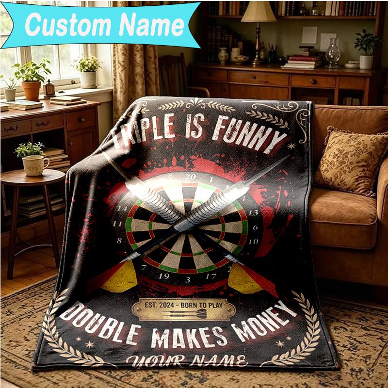 1PC Custom Name Blanket Throw darts Printed Flannel blankets Patterns Throw Blanket All-Season Soft Gift for Couch, Bed, Camping, Birthday gifts