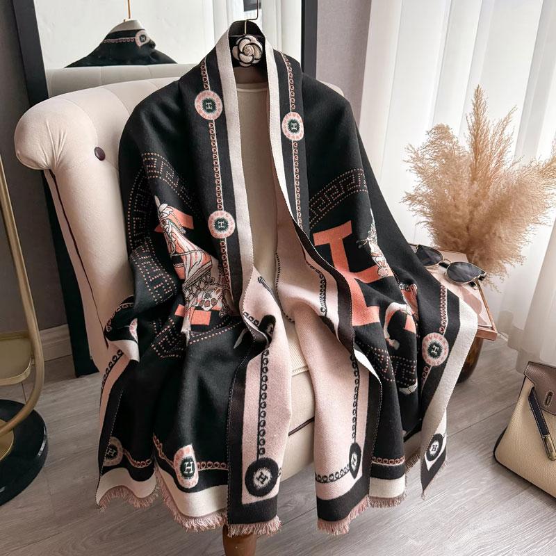 Yto Scarf Women's Luxury Winter Faux Cashmere Scarf Fashionable Little Horse Thickened European And American Warm Shawl Cm