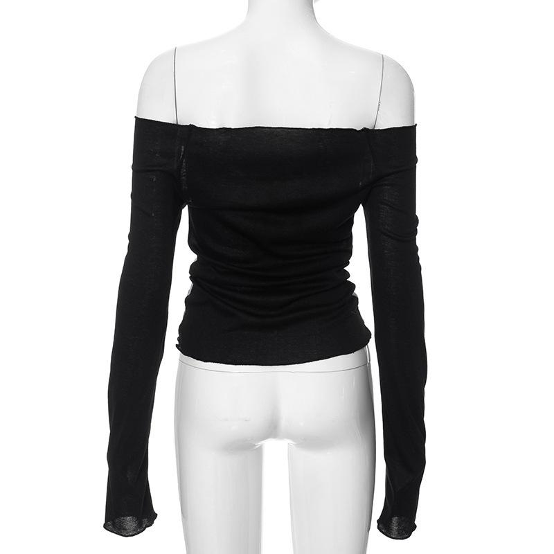 Y23TP642 Europäisch-Amerikanisches Mesh-Strick Ein-Schulter Print Durchsichtig Damen Top.