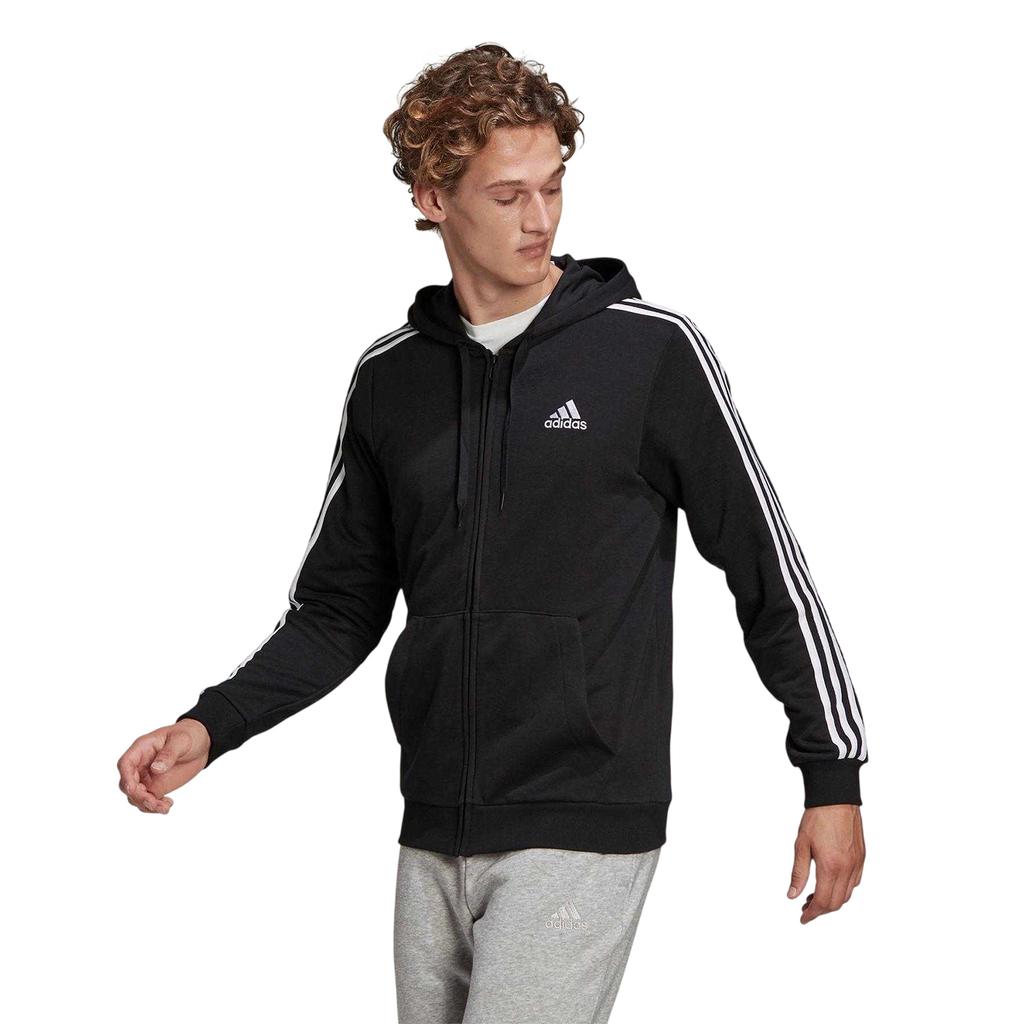 Adidas Mens 3 Stripes French Terry Full Zip Hoodie