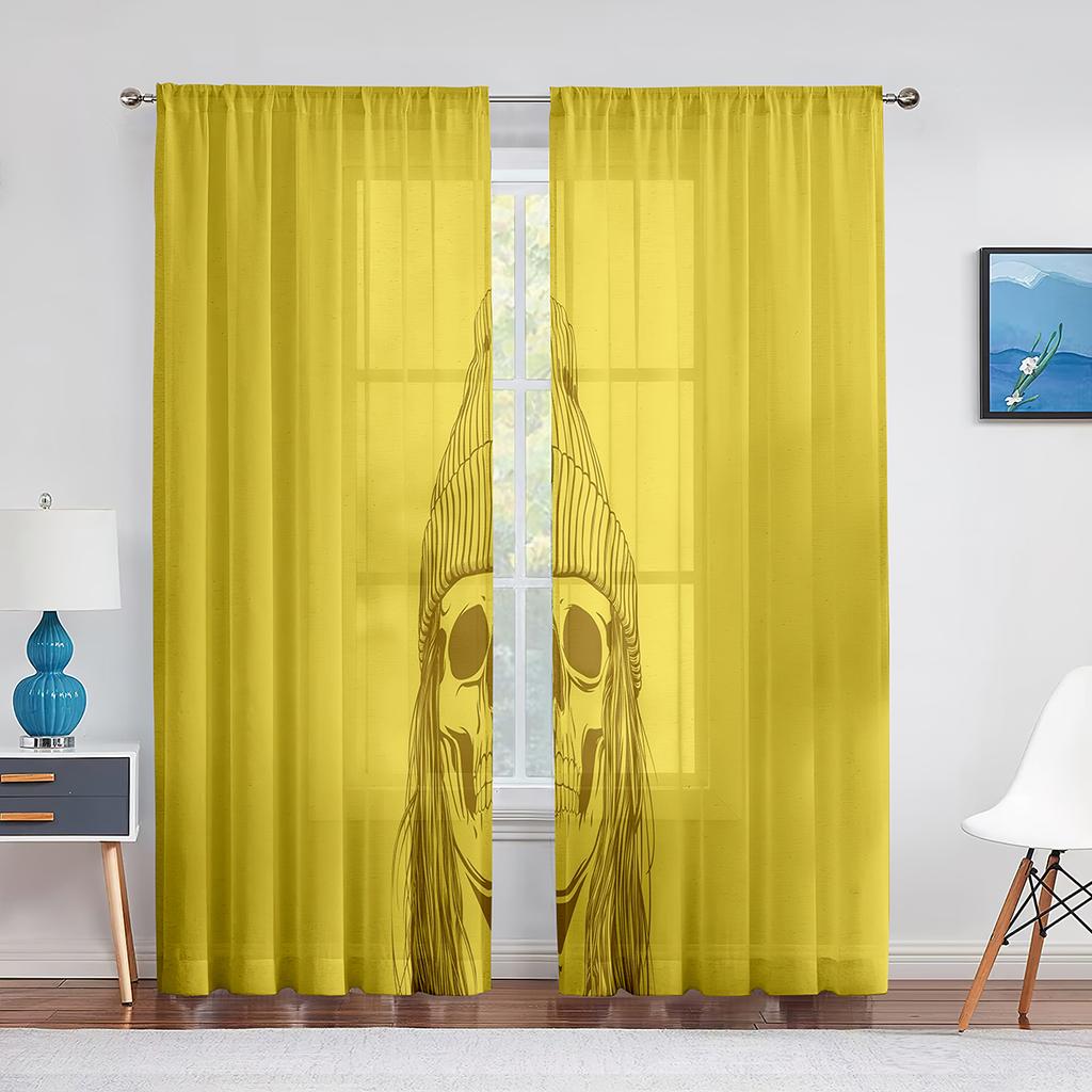 Dödskalle Textur med Huvudskål Huvudben Tyllgardiner för Vardagsrum Sovrum Chiffong Skir Voile Kök Fönstergardin Draperier