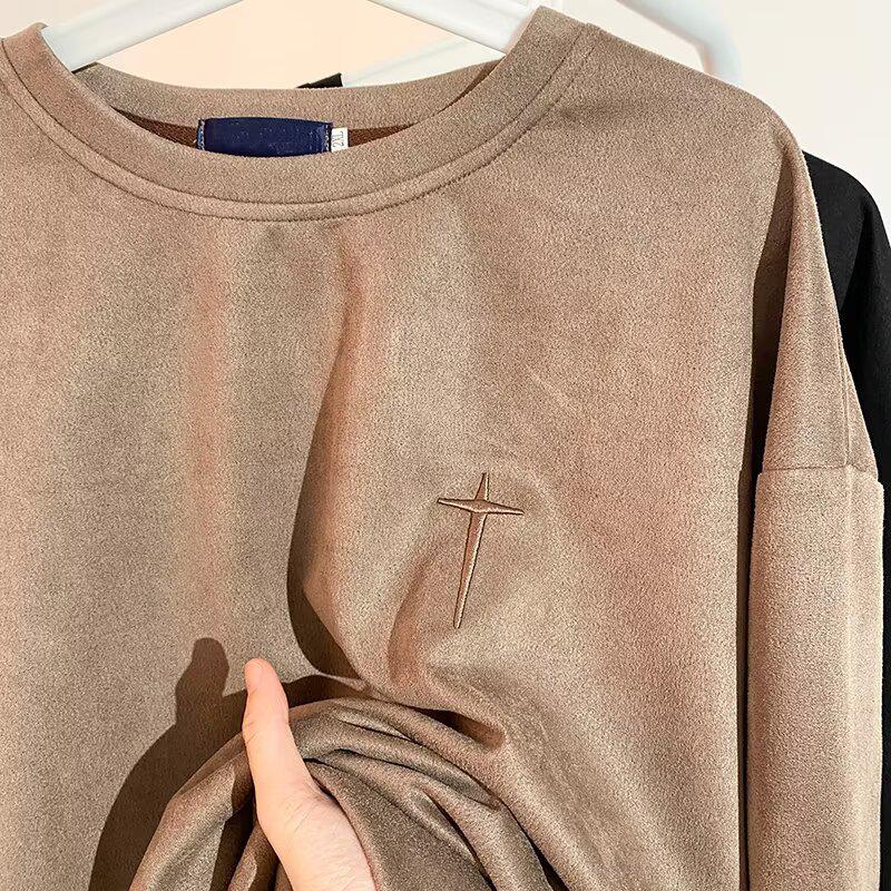 

Весенне-летняя корейская и японская ретро замшевая вышитая мужская модная футболка с рукавом 5/8 - Парный стиль XL коричневый