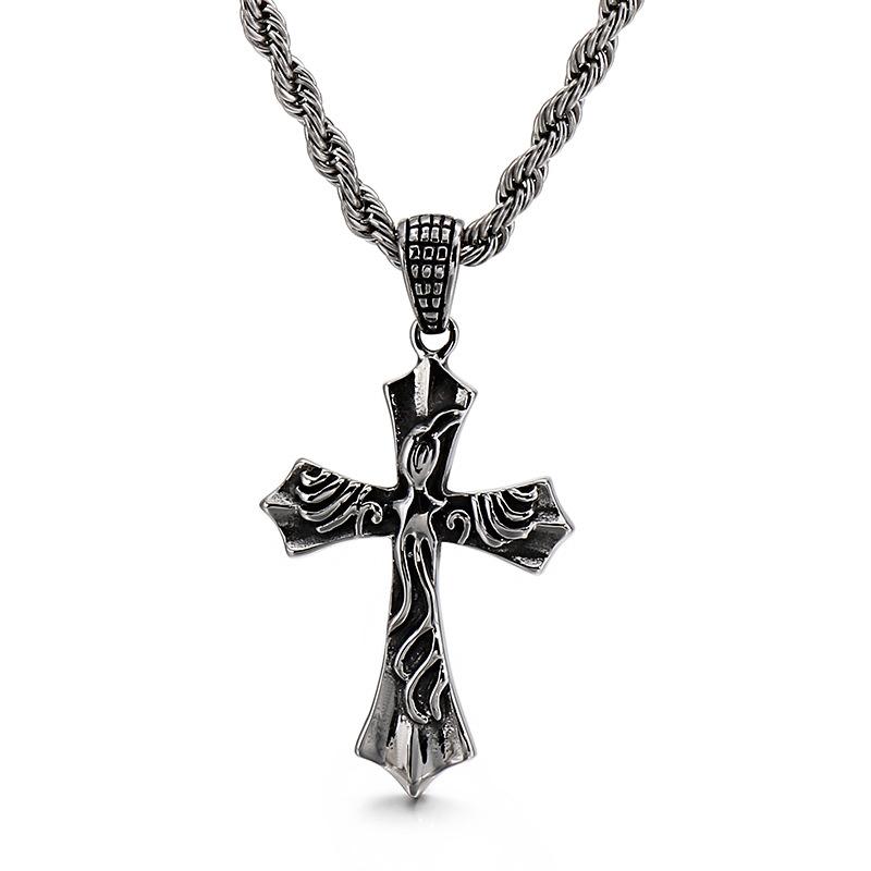 European and American Retro Cross Titanium Steel Pendant, Gothic Men s Stainless Steel Personalized Necklace Jewelry