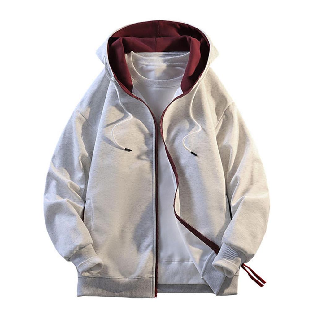 Mens Hoodies Color Zipper Cardigan Hoodie Loose Casual Long Sleeve Solid Color Sport Coat