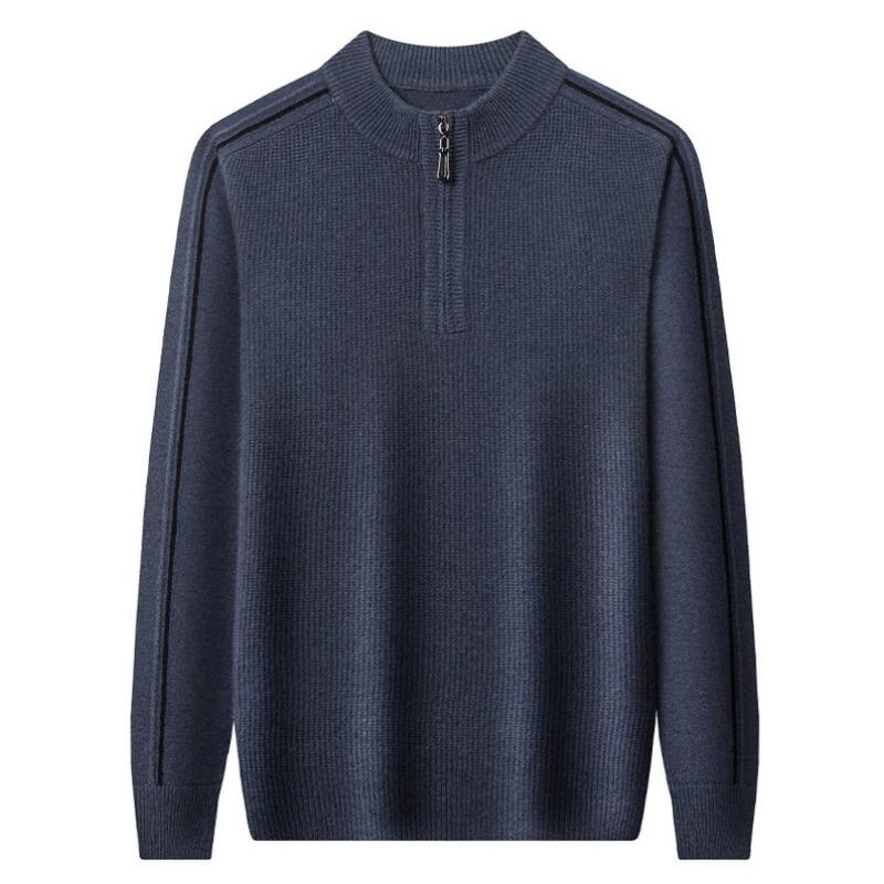 Wollpullover Herren Winter Warmer Herren-Kaschmirpullover Reißverschluss Halber Rollkragen-Strickpullover