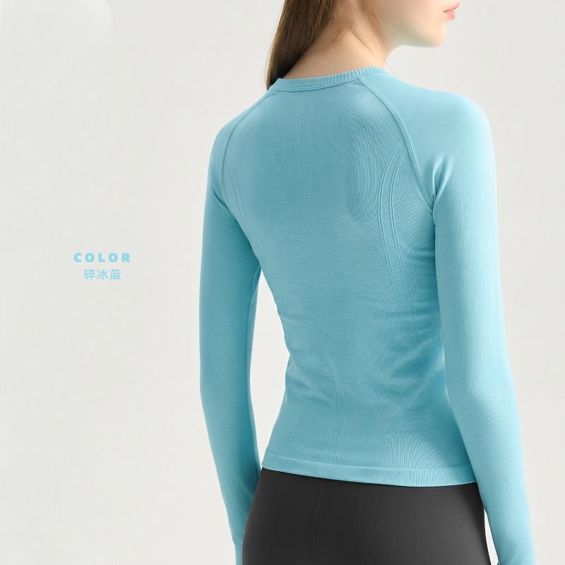 Seamless nude fitness clothes women's three-dimensional slim-fit yoga clothes long-sleeved breathable crew neck running sports tops winter