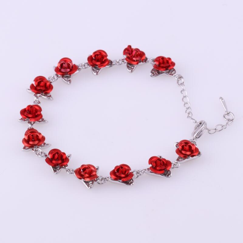 Romantic Adjustable Red Rose Link Chain Bracelet  Valentine Gift for Lover Women's Hand Bracelets Bride Jewelry Accessori
